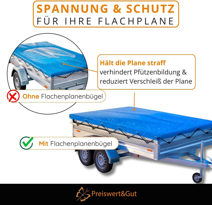 4x Flachplanenbügel Metall für Anhänger Planen, verstellbar 100–155 cm, stabile Planenbügel 2,5 mm,
