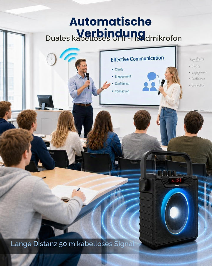 Sprachverstärker mit 2 drahtlosen UHF Mikrofonen,Karaoke Maschine PA-System,Tragbarer Bluetooth Laut