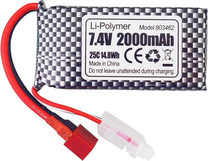2PCS 7,4V 2000mAh T-Stecker Lithium-Akku + 2-in-1-Ladegerät für 9200 9200E HB101 200E 9202E 9203E 92