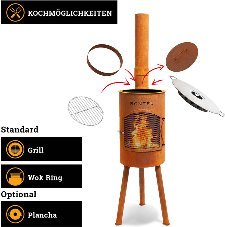 BonFeu Bongiano SP Rost - Terrassenofen - Feuerstelle mit Funkenschutz für entspannte Abende - Feuer