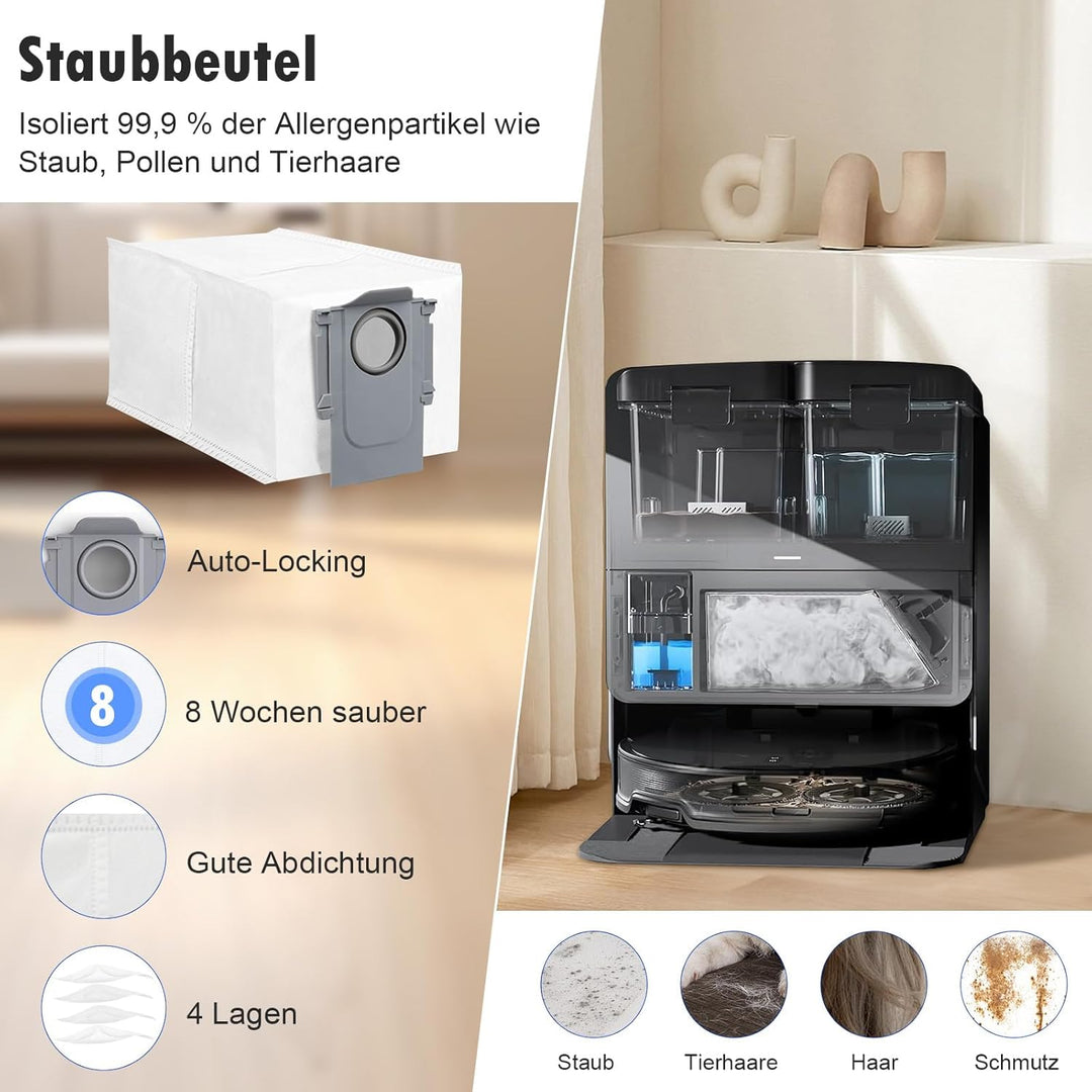 24 Stück Zubehör für Roborock Saros 10R / Qrevo CurvX Saugroboter, 2 Hauptbürste, 6 Staubbeutel, 6 W