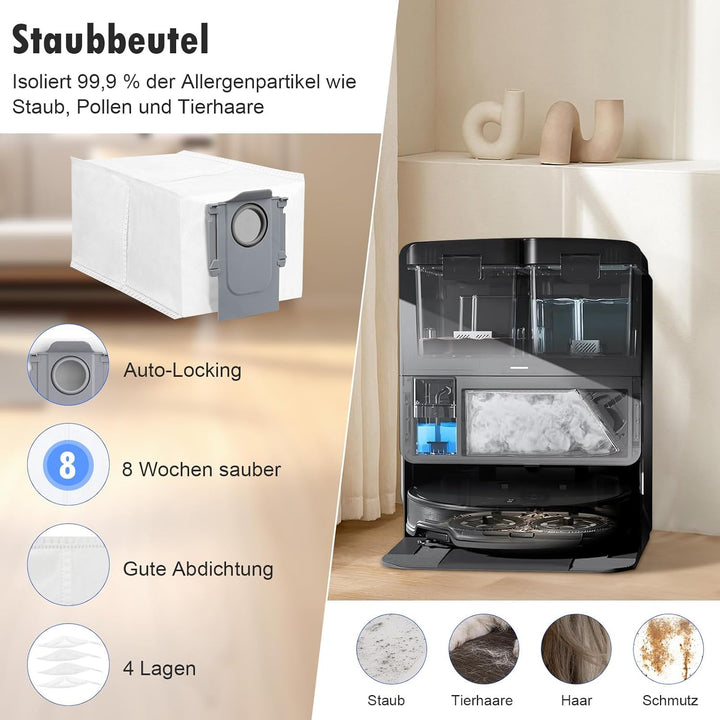 24 Stück Zubehör für Roborock Saros 10R / Qrevo CurvX Saugroboter, 2 Hauptbürste, 6 Staubbeutel, 6 W