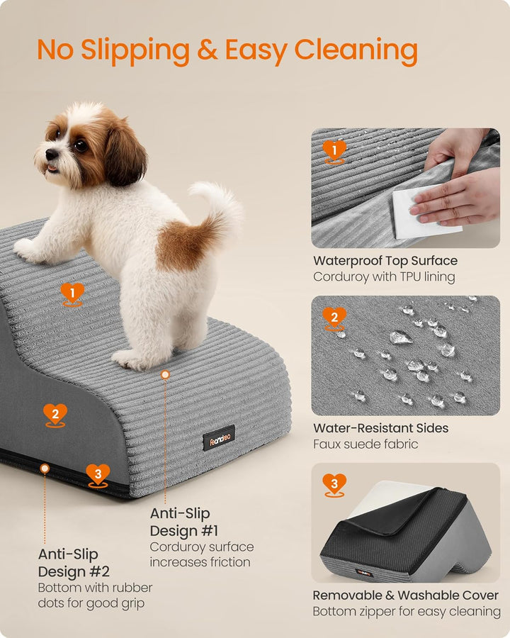 Feandrea Hundetreppe, 2 Stufen, Haustiertreppe, für kleine Hunde, Bett, Sofa, wasserdichte Katzentre
