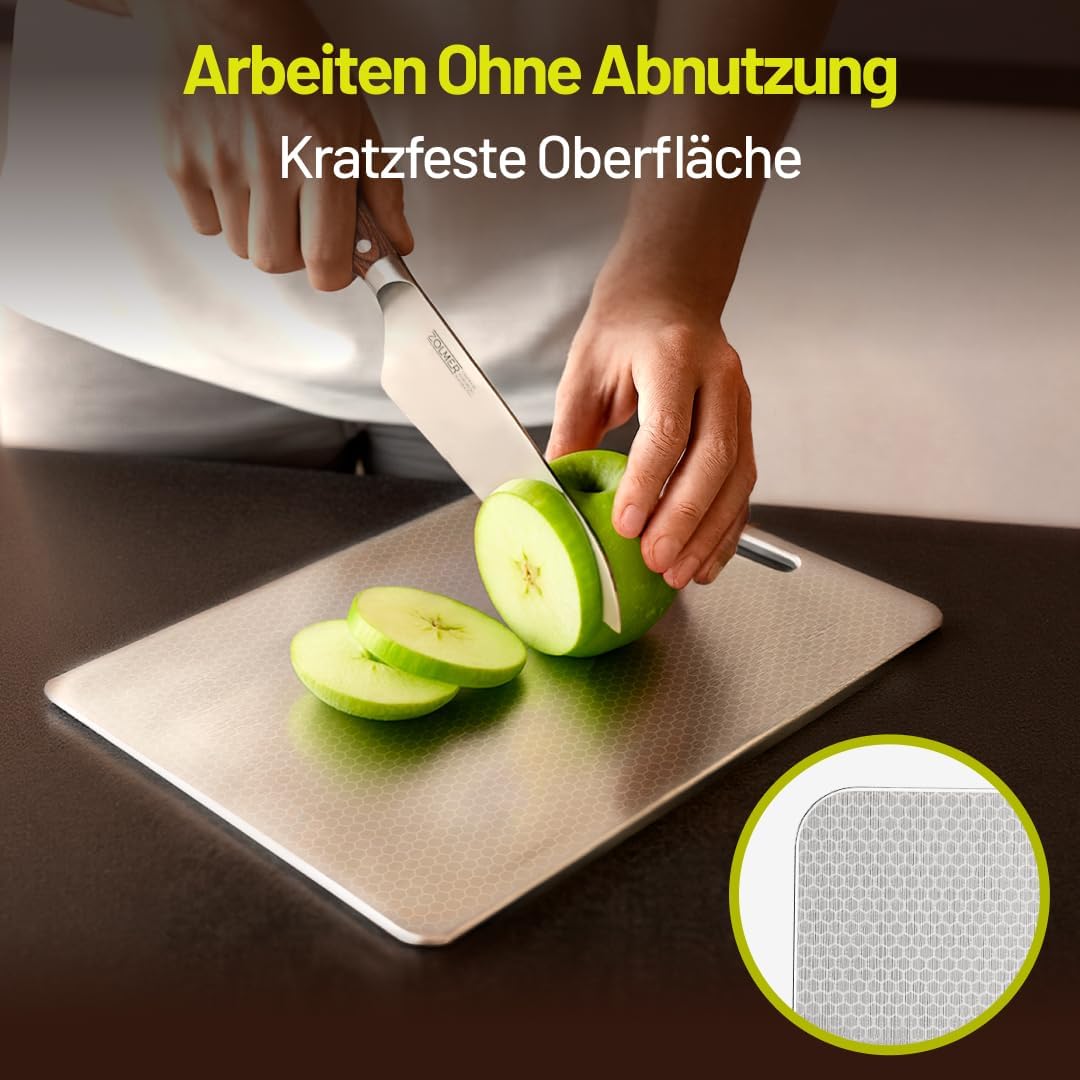 Edelstahl Schneidebrett 34×23 cm – Leicht & antibakteriell, Metall Schneidebrett mit Anti-Scratch-Mu
