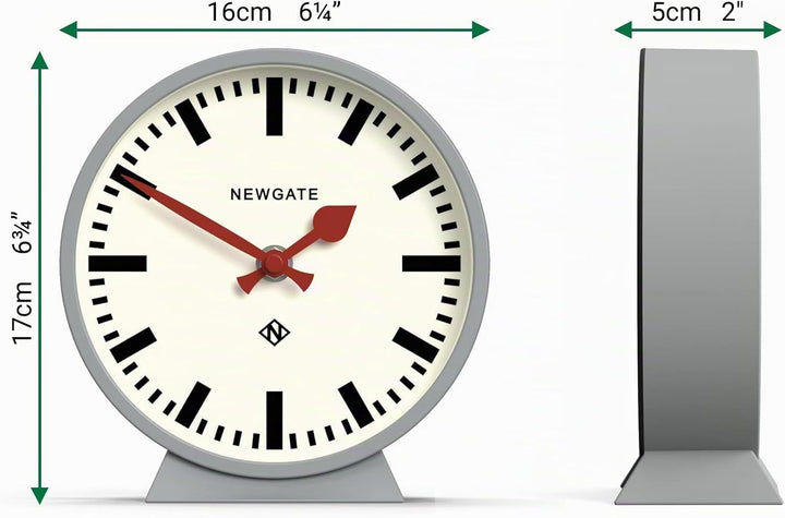 NEWGATE® M Kaminsims Eisenbahn schreibtischuhr | Modernes rundes bahnhofsuhr Design | Grau | Zeitgen