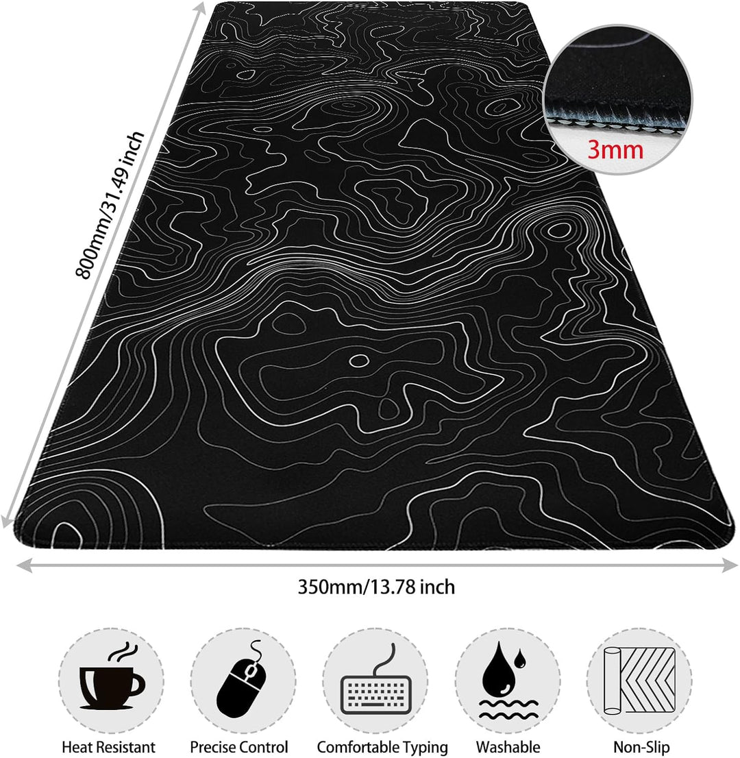Niviy Mauspad Schwarz Minimalistische Topografische Karten Schreibtischunterlage,Waschbares Mousepad