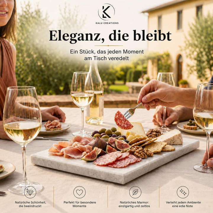 Marble Table – Schneidebrett aus weissem Marmor, 40 x 30 cm, elegant, glänzend, natürlich, ideal für