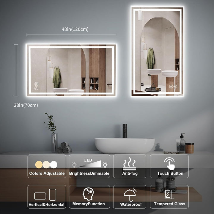 Badezimmerspiegel Wandspiegel LED Badspiegel mit Beleuchtung 120x70cm mit Touch-Schalter Beschlagfre