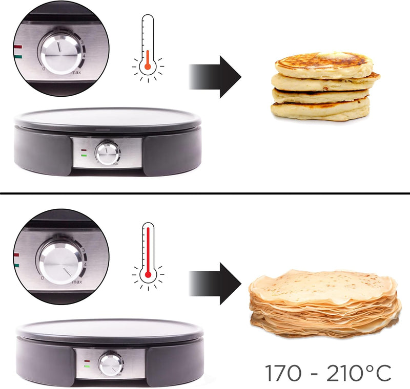 Duronic PM152 Crepe Maker | 1500 Watt | mit 37 cm Antihaftplatte | Teigverteiler, Wender und Messbeh