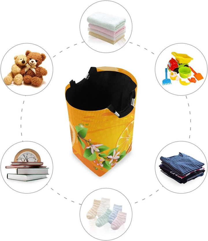 Sommer Orange Gelb Grosser Wäschekorb Faltbar Wasserdicht Wäschesammler Vorratsbehälter Laundry Bask