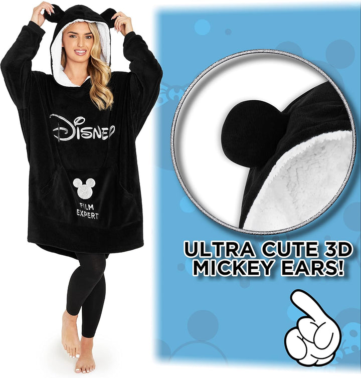 Disney Übergrosse Kapuzenpullover Damen Hoodie Decke Mädchen Teenager Herren Einheitsgrösse Schwarz,