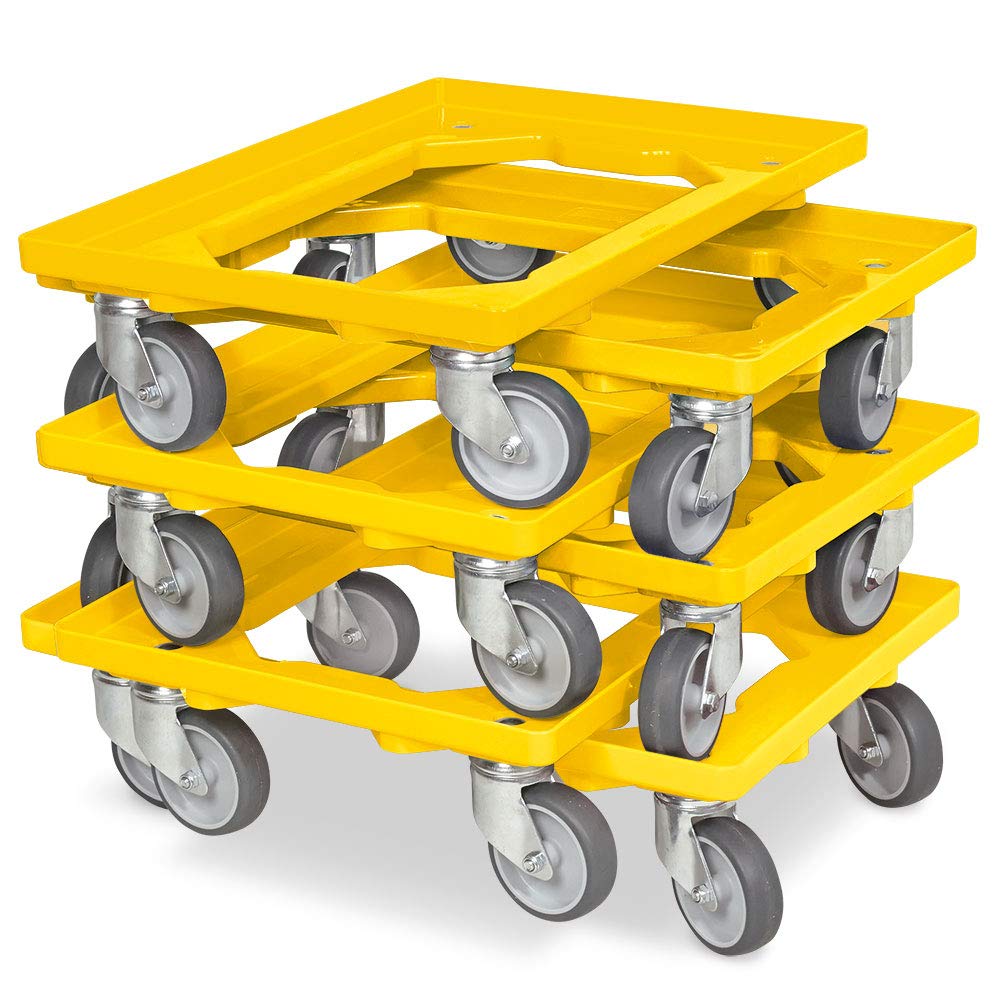 BRB 6X Logistikroller/Transportroller für Kisten 600x400 mm, Tragkraft 250 kg (gelb), Gelb