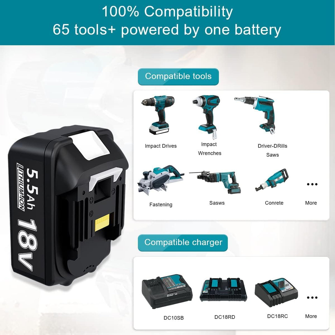 2 Stück 18V 5.5Ah/5500mAh Ersatzakku für Akku Li-ion BL1850 BL1850B BL1830 BL1860B BL1845 BL1835 BL1