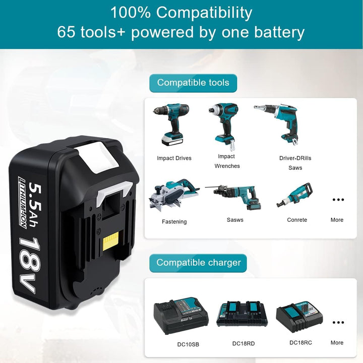 2 Stück 18V 5.5Ah/5500mAh Ersatzakku für Akku Li-ion BL1850 BL1850B BL1830 BL1860B BL1845 BL1835 BL1