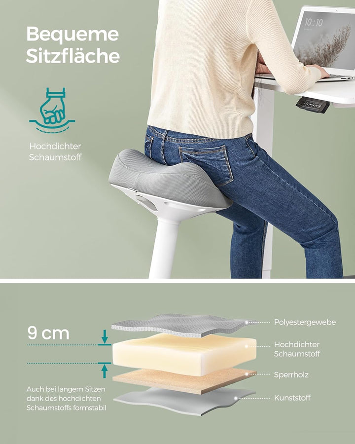 SONGMICS Hocker, Stehhocker um 360° neigbar, Schreibtischstuhl, höhenverstellbar 58-83 cm, grosser S