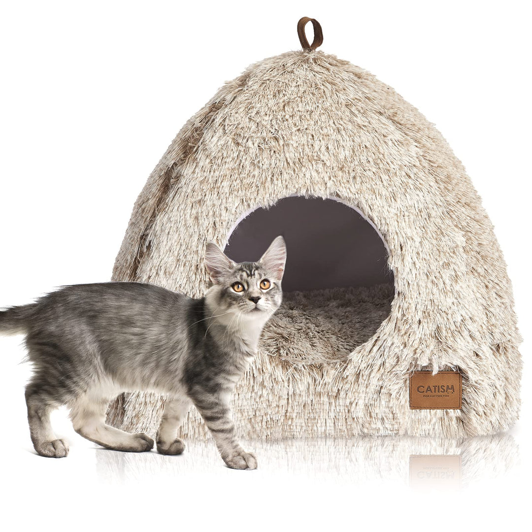 CATISM Katzenbett Waschbar Katzenschlafplatz für Katzen Katzenhöhle Plüsch Haustier Katzenkopfkissen