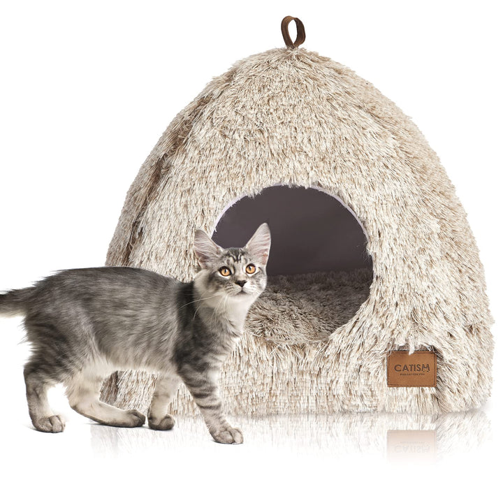 CATISM Katzenbett Waschbar Katzenschlafplatz für Katzen Katzenhöhle Plüsch Haustier Katzenkopfkissen