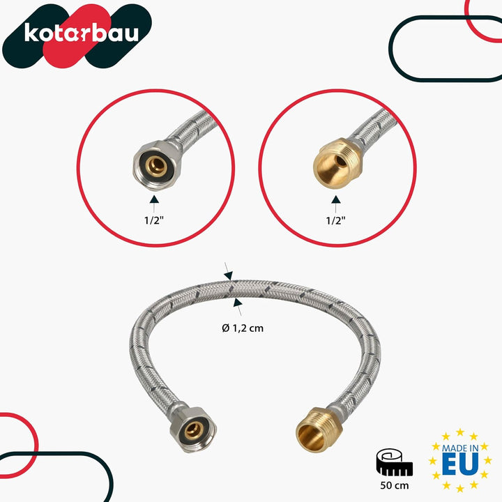 KOTARBAU® 2er Set Flexschlauch 1/2 Zoll - Wasserschlauch - 50 cm - Panzerschlauch - Aussengewinde x