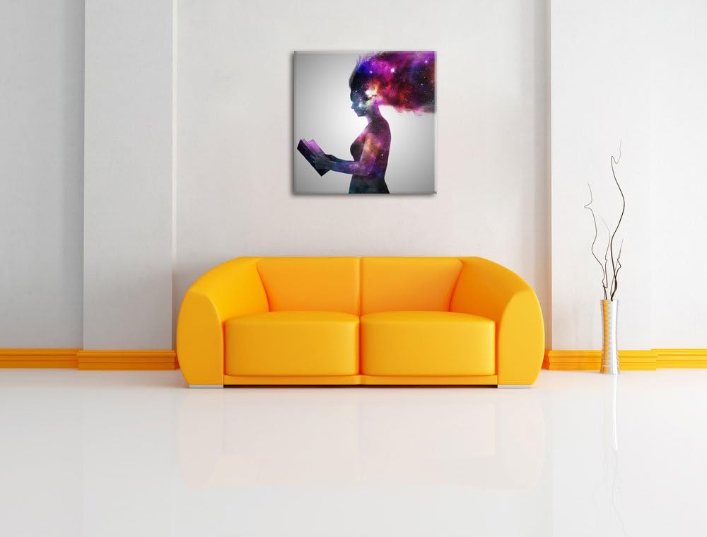 abstrakte Frau mit Buch, Format: 70x70 auf Leinwand, XXL riesige Bilder fertig gerahmt mit Keilrahme