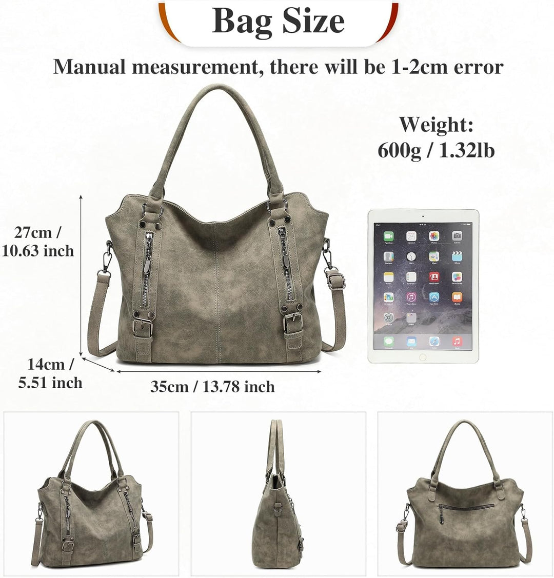 VINBAGGE Damen Handtasche PU Leder Henkeltasche Shopper Tasche Vintage Weiches Umhängetasche Schulte