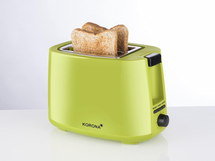 Korona 21133 Toaster | grün| 2 Scheiben Toaster | 750 Watt | mit Brötchenaufsatz sowie einer Auftau-