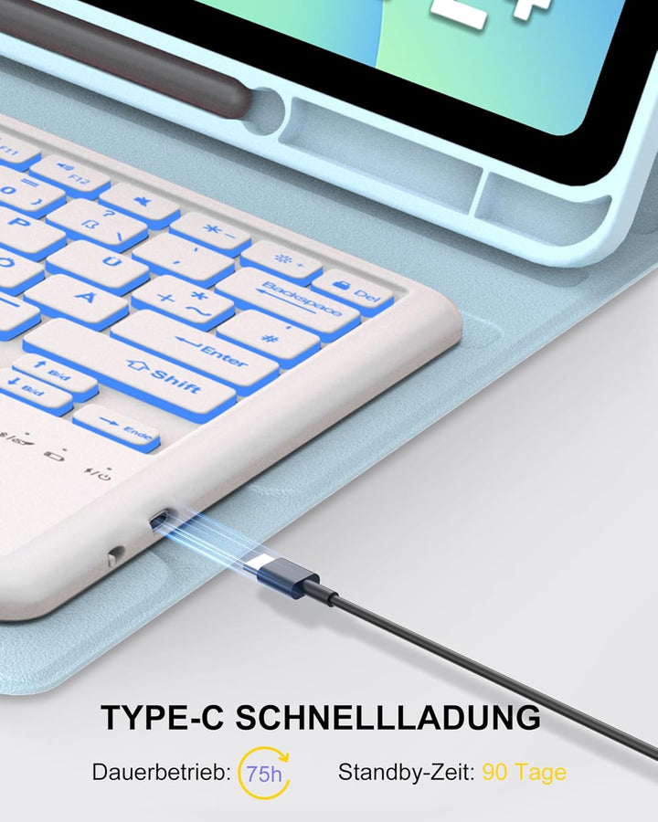 Für Galaxy Tab S10 FE Plus Hülle mit Beleuchteter Tastatur & Trackpad – 7-Farben RGB, Deutsches QWER