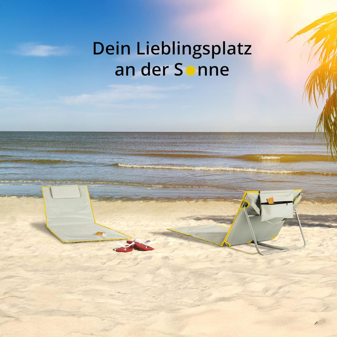 Stagecaptain Beachmatte “Layla” - Gepolsterte Strandmatte mit Kopfkissen - Stufenlos verstellbare Rü