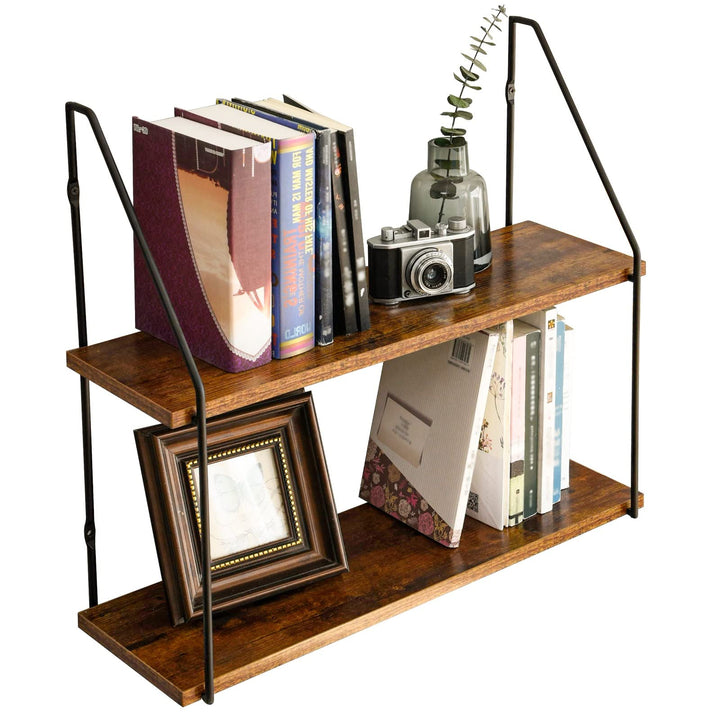 IBUYKE Wandregal, Schweberegal 2 Etagen, Wandboard für Bücher, 60x20.5x53cm, Dekorative Regale, Wand