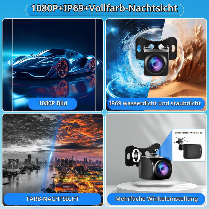 Hodozzy AHD 1080P Rückfahrkamera für Tragbares Autoradio,IP69 wasserdichte Nachtsicht Rückfahrkamera