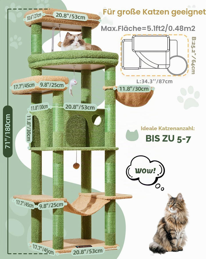 Taoqimiao 180CM Kratzbaum Gross XXL, Katzenbaum Grosse Katzen Stabil kratzbaum Maine Coon mit Katzen