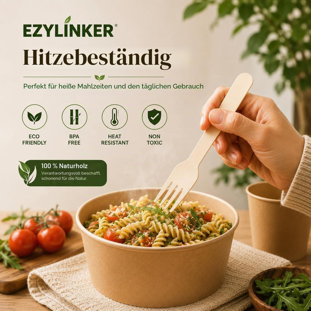 500 Holz Gabeln (Wooden Forks) Einwegbesteck Satz - Alternative zu Plastik Gabeln, Umweltfreundlich,