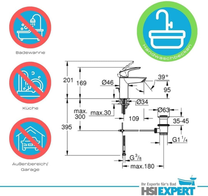 Geberit Waschtisch Waschbecken 65 cm Armatur Siphon Eckventil Komplettset