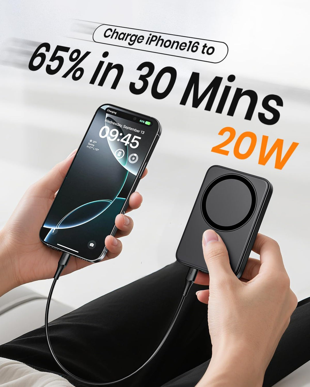 A ADDTOP-Magnetische-Power-Bank-10000mAh - PD 20W Schnelllade Powerbank with USB-C In&Out, Slim Wire