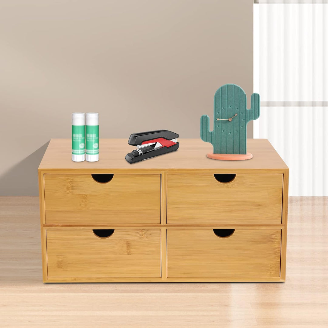 Schreibtisch-Organizer aus Bambus mit Schubladen, Schubladenbox Bambus, Mini Kommode, Holz Organizer