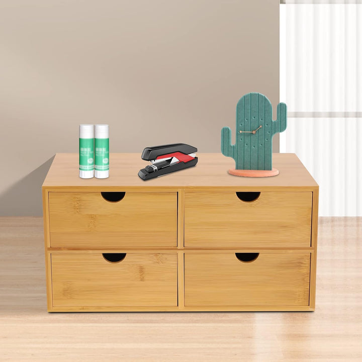Schreibtisch-Organizer aus Bambus mit Schubladen, Schubladenbox Bambus, Mini Kommode, Holz Organizer