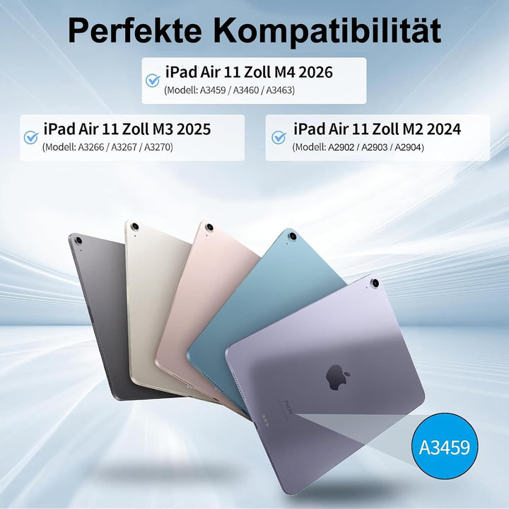Hülle Tastatur für iPad Air 11" M4/M3/M2 (2024-2026) Beleuchtung, Schwarz | Schutzhülle mit Stifthal