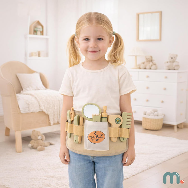 mamabrum Friseur Set Kinder Holz 8tlg Friseurkoffer mit Gürtel Zubehör Spielzeug Friseurspiel Set Ro