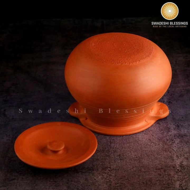 Swadeshi Blessings unglasierter Tontopf zum Kochen und Servieren mit Deckel, irdener Kadai/Schlammha