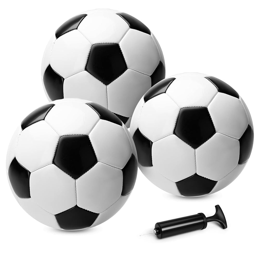 U&C Planet Fussball Grösse 3 für Kinder mit Pumpe und Netz - klassisch schwarz weiss, ideal als Outd