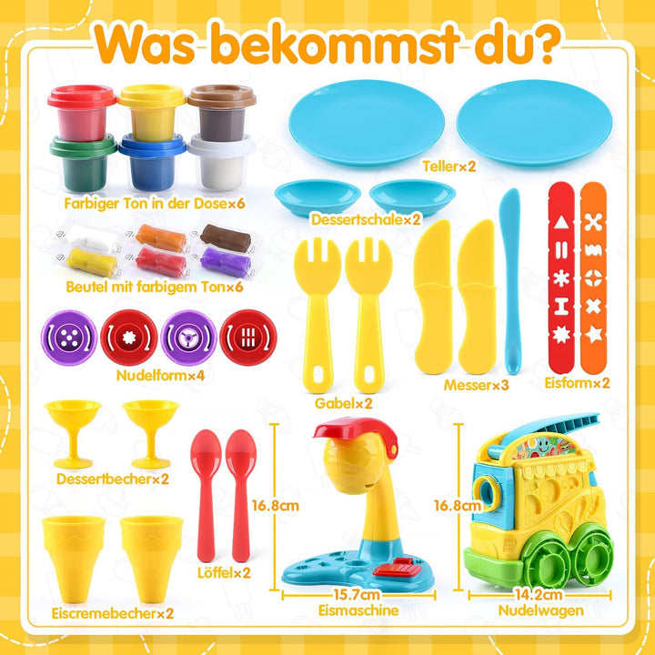 PLAY 2 in 1 Knete Set Zubehör Kitchen Creations, Kinderknete Set Knetwerkzeug, Spielzeug Geschenk Mä