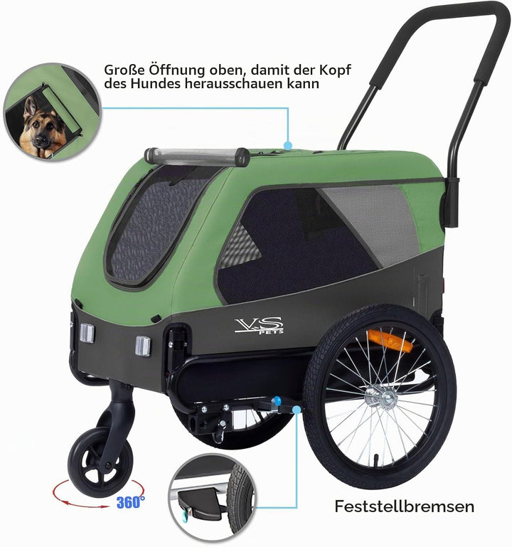 Tiggo VS Medium Hundeanhänger &amp; Buggy 2in1 Fahrradanhänger Hundebuggy Jogger für Hunden bis 23kg Grü