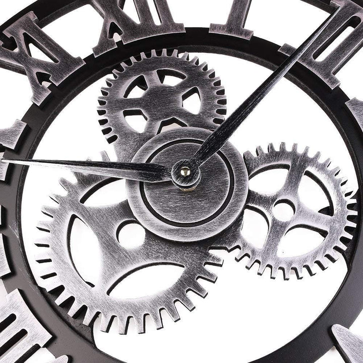 Grosse Wanduhr im Vintage-Stil,schwarz Wanduhr rund, Metall Geräuschlos Nicht tickend batteriebetrie