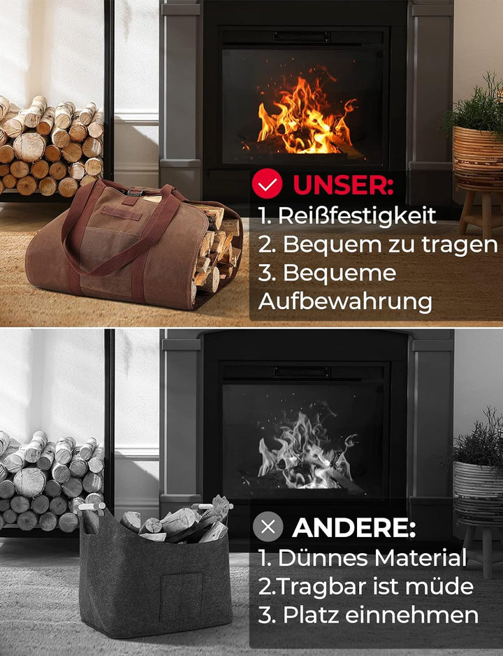 Kaminholztasche wasserdicht, faltbare Brennholztasche aus gewachste Oxford Gewebe, schwerlast, Kamin