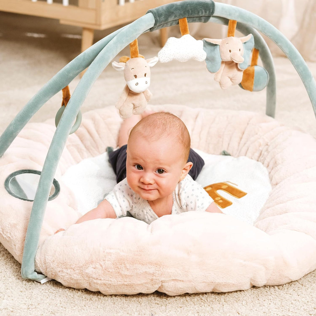 Nattou Runde Krabbeldecke mit Spielbogen, Aus Polyester, Giraffe und Elefant, ? Ca.90 cm, Luna und A