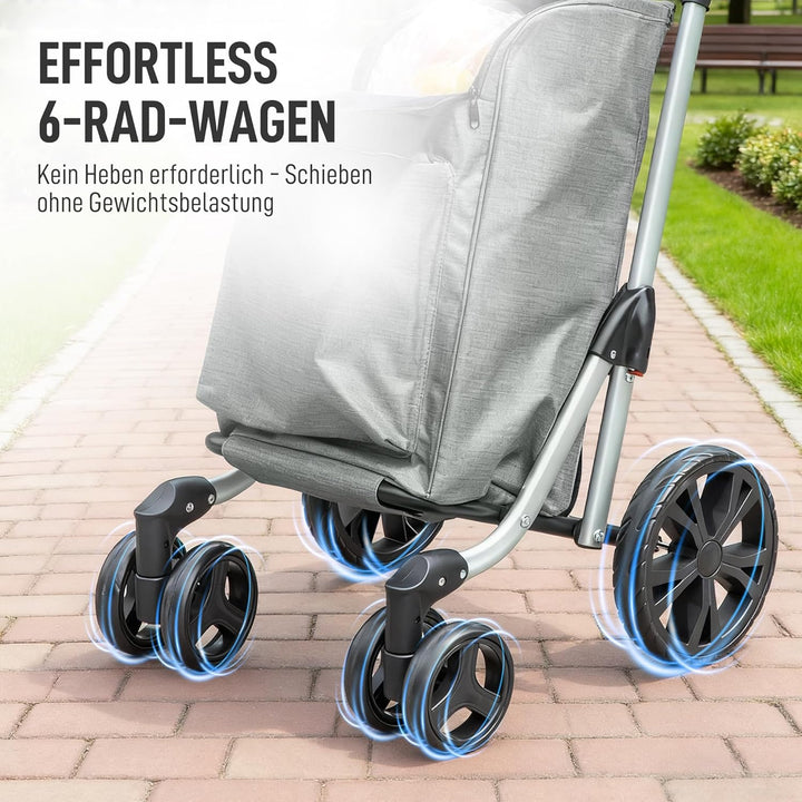HOMCOM Einkaufstrolley klappbar Einkaufswagen mit Kühlfach, verstellbar Griff, 46L Kapazität, 3in1 T