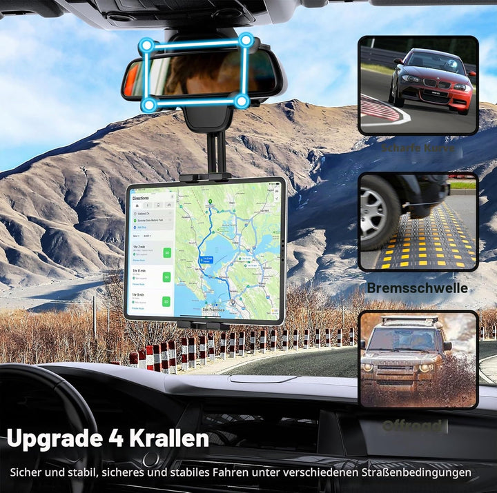 woleyi Auto/LKW Rückspiegel Tablet Halterung [Multifunktionale Drehbare] KFZ Handy Tablet Spiegel Au