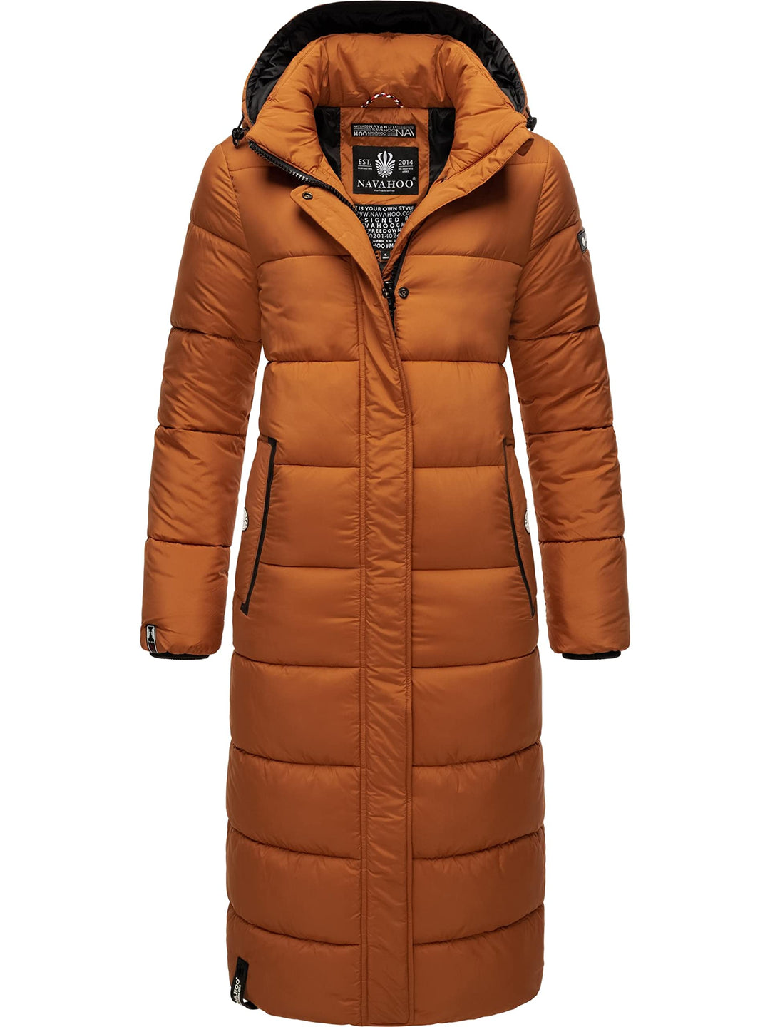 Navahoo Damen Wintermantel Warmer Steppmantel lang mit Abnehmbarer Kapuze Isalie XS-XXL XS Rusty Cin