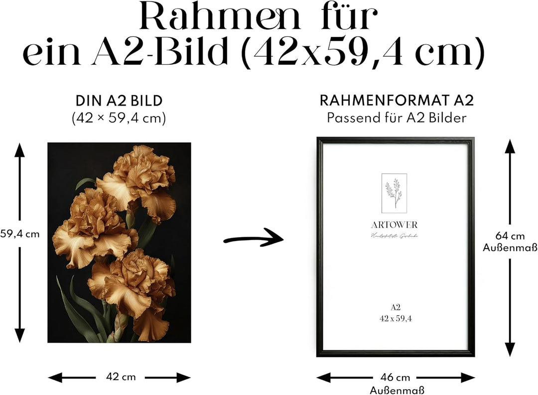 Artower® Bilderrahmen Vintage Schwarz Holz Rahmen für DIN A2 42 x 59,4 cm | Posterrahmen Gross für C