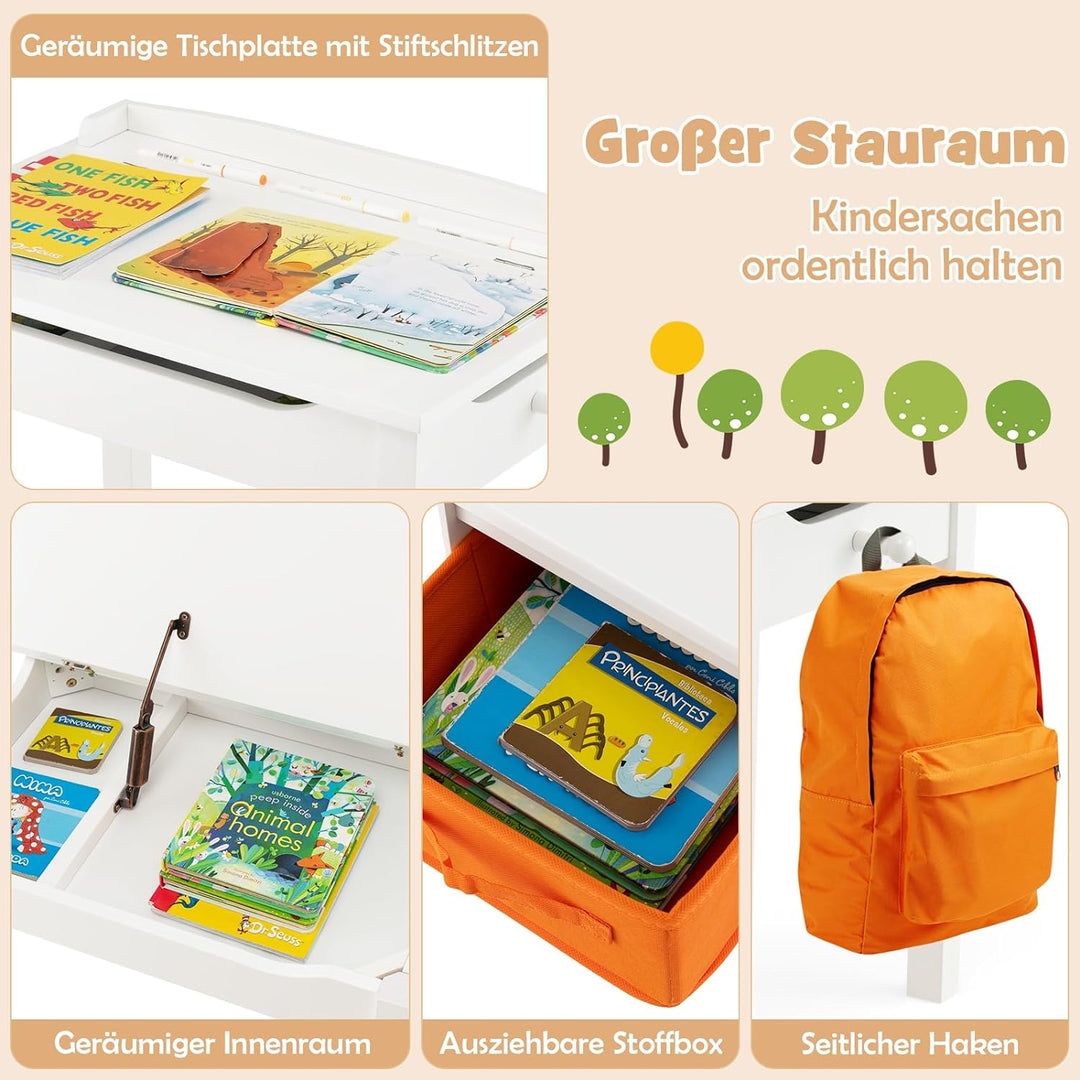 DREAMADE Kinderschreibtisch mit Stuhl, Schülerschreibtisch aus Holz, Jugendschreibtisch, Kindertisch