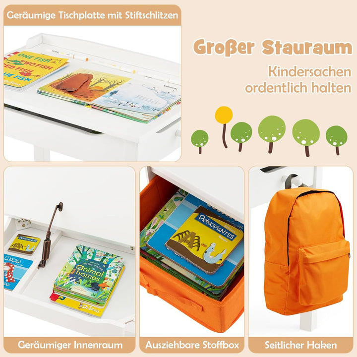 DREAMADE Kinderschreibtisch mit Stuhl, Schülerschreibtisch aus Holz, Jugendschreibtisch, Kindertisch